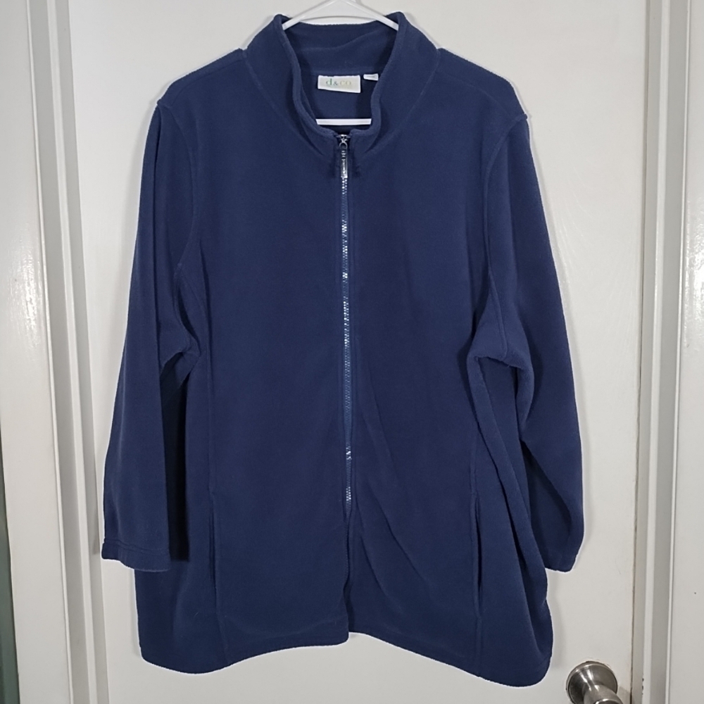 Denim & Co. Women's 2XP Fleece Jacket Full Zip Navy Blue Casual Lightweight